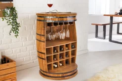 Vintage Weinregal BODEGA 90cm natur Mangoholz Barschrank Fass für 15 Flaschen