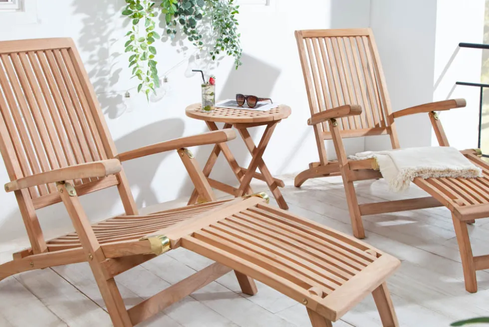 Wetterfester Beistelltisch EMPIRE TEAK 50cm Massivholz rund klappbar Outdoor Gartentisch