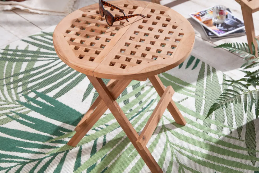 Wetterfester Beistelltisch EMPIRE TEAK 50cm Massivholz rund klappbar Outdoor Gartentisch