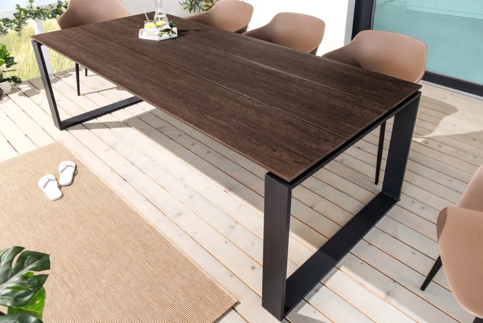 Wetterfester Gartentisch FLOATING 210cm braun schwarz Aluminium Outdoor Esstisch modern