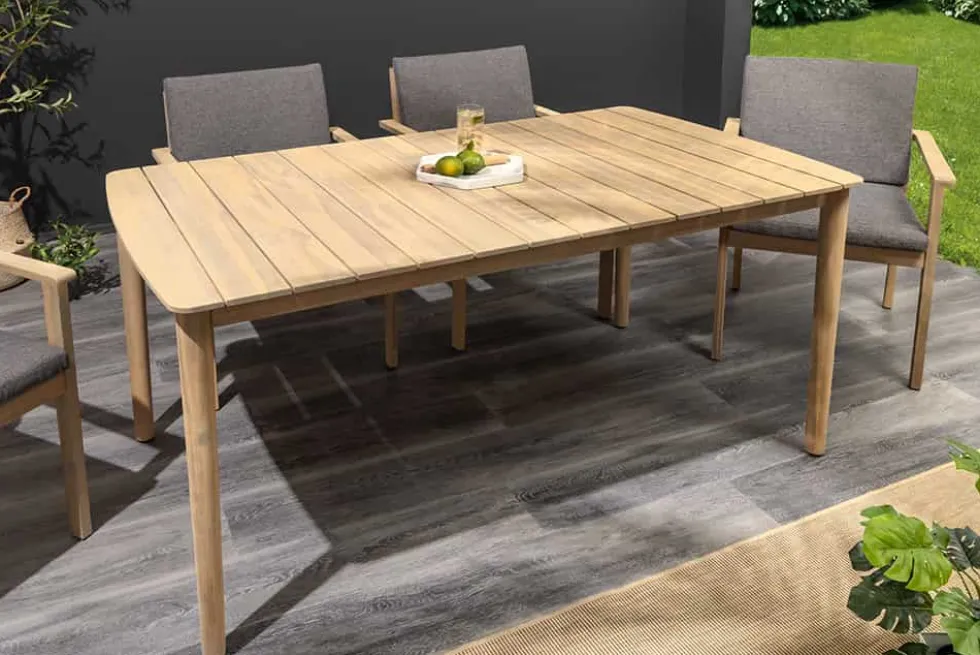 Wetterfester Gartentisch KOPENHAGEN 160cm natur Akazie Massivholz Bootsform Outdoor