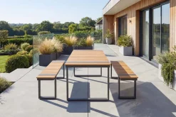 Wetterfester Gartentisch TAMPA LOUNGE 125cm grau natur Aluminium Metall Holz-Design Outdoor