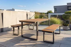 Wetterfester Gartentisch TAMPA LOUNGE 125cm grau natur Aluminium Metall Holz-Design Outdoor