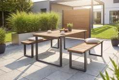 Wetterfester Gartentisch TAMPA LOUNGE 125cm grau natur Aluminium Metall Holz-Design Outdoor