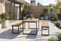 Wetterfester Gartentisch TAMPA LOUNGE 125cm grau natur Aluminium Metall Holz-Design Outdoor