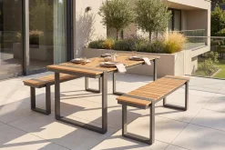 Wetterfester Gartentisch TAMPA LOUNGE 125cm grau natur Aluminium Metall Holz-Design Outdoor