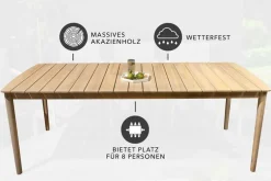 Wetterfester Gartentisch KOPENHAGEN 220cm natur Akazie Massivholz In- und Outdoor
