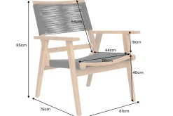 Wetterfestes 2er Set Gartenstuhl BALI ROPE natur anthrazit Akazienholz Loungesessel