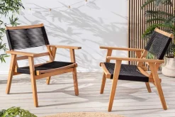 Wetterfestes 2er Set Gartenstuhl BALI ROPE natur anthrazit Akazienholz Loungesessel