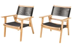Wetterfestes 2er Set Gartenstuhl BALI ROPE natur anthrazit Akazienholz Loungesessel