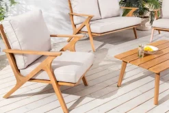 Wetterfestes Gartenlounge-Set COMFORT LINE natur beige Akazie 4-teilig inkl. Tisch