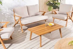 Wetterfestes Gartenlounge-Set COMFORT LINE natur beige Akazie 4-teilig inkl. Tisch