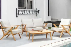 Wetterfestes Gartenlounge-Set COMFORT LINE natur beige Akazie 4-teilig inkl. Tisch