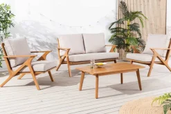 Wetterfestes Gartenlounge-Set COMFORT LINE natur beige Akazie 4-teilig inkl. Tisch