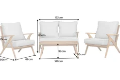 Wetterfestes Gartenlounge-Set COMFORT LINE natur beige Akazie 4-teilig inkl. Tisch