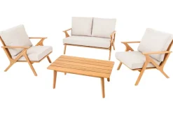 Wetterfestes Gartenlounge-Set COMFORT LINE natur beige Akazie 4-teilig inkl. Tisch