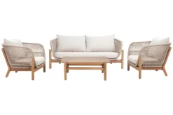 Wetterfestes Gartenlounge Set ROPE natur beige Akazienholz Aluminium inkl. Tisch Sitzpolster