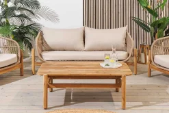 Wetterfestes Gartenlounge Set ROPE natur beige Akazienholz Aluminium inkl. Tisch Sitzpolster