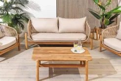 Wetterfestes Gartenlounge Set ROPE natur beige Akazienholz Aluminium inkl. Tisch Sitzpolster