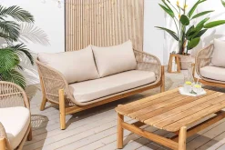 Wetterfestes Gartenlounge Set ROPE natur beige Akazienholz Aluminium inkl. Tisch Sitzpolster