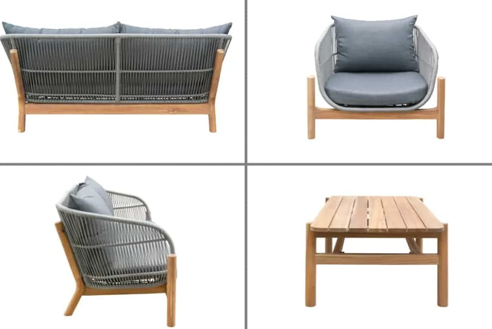 Wetterfestes Gartenlounge Set ROPE grau natur Akazienholz Aluminium inkl. Tisch Sitzpolster