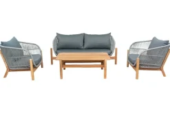 Wetterfestes Gartenlounge Set ROPE grau natur Akazienholz Aluminium inkl. Tisch Sitzpolster