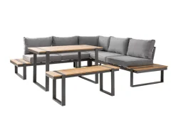 Wetterfestes Gartenmöbel Set TAMPA LOUNGE 250cm grau Aluminium inkl. Sitzbank Tisch Kissen