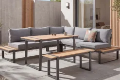 Wetterfestes Gartenmöbel Set TAMPA LOUNGE 250cm grau Aluminium inkl. Sitzbank Tisch Kissen
