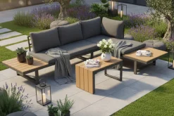 Wetterfestes Gartenmöbel Set IBIZA MODULAR LOUNGE 250cm anthrazit Aluminium inkl. Sitzpolster