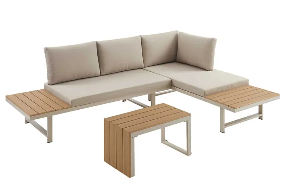 Wetterfestes Gartenmöbel Set IBIZA MODULAR LOUNGE 250cm champagner greige Aluminium