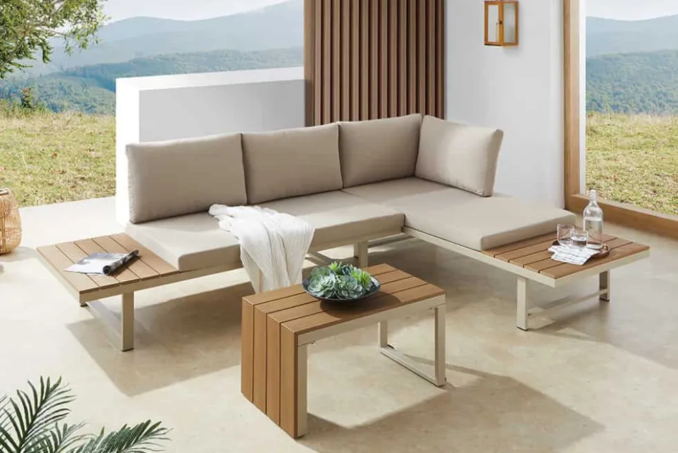 Wetterfestes Gartenmöbel Set IBIZA MODULAR LOUNGE 250cm champagner greige Aluminium