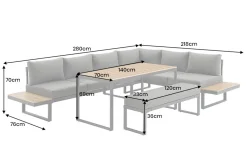 Wetterfestes Gartenmöbel Set IBIZA GRAND 280cm anthrazit Aluminium inkl. Sitzpolster