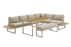 Wetterfestes Gartenmöbel Set IBIZA GRAND 280cm greige Aluminium inkl. Sitzpolster