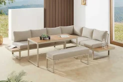 Wetterfestes Gartenmöbel Set IBIZA GRAND 280cm greige Aluminium inkl. Sitzpolster