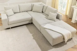 Wohnlandschaft KENT 220cm beige Strukturstoff Ecksofa Federkern inkl. Hocker