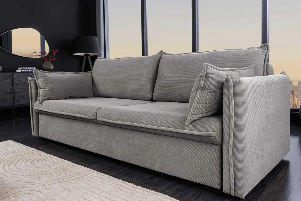 XXL Sofa mit Schlaffunktion APARTMENT grau Cord inkl. Bettkasten und Kissen