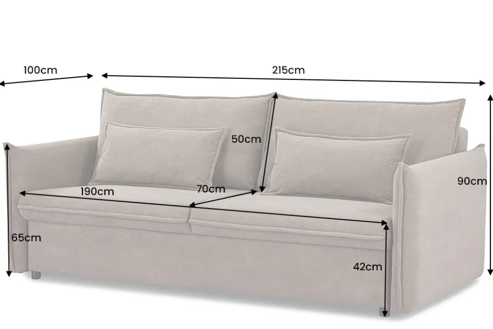 XXL Sofa mit Schlaffunktion APARTMENT grau Cord inkl. Bettkasten und Kissen