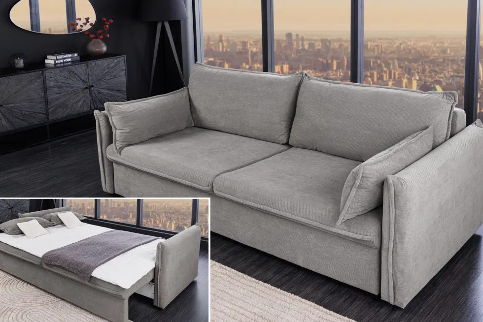 XXL Sofa mit Schlaffunktion APARTMENT grau Cord inkl. Bettkasten und Kissen