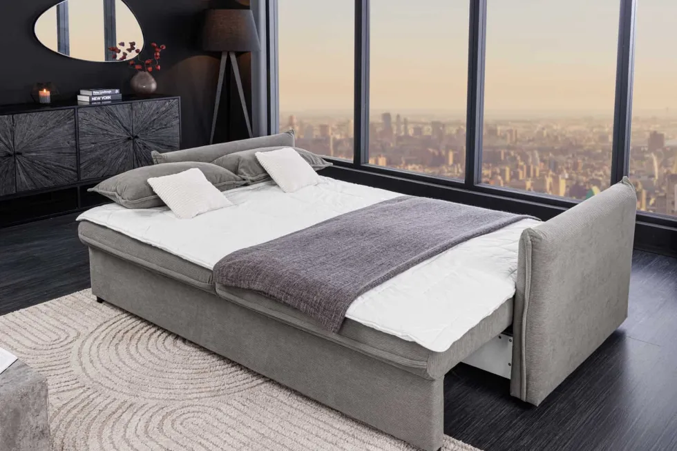 XXL Sofa mit Schlaffunktion APARTMENT grau Cord inkl. Bettkasten und Kissen