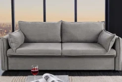 XXL Sofa mit Schlaffunktion APARTMENT grau Cord inkl. Bettkasten und Kissen