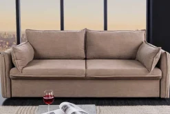 XXL Sofa mit Schlaffunktion APARTMENT taupe Cord inkl. Bettkasten und Kissen