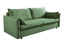 XXL Sofa mit Schlaffunktion APARTMENT grün Cord inkl. Bettkasten und Kissen