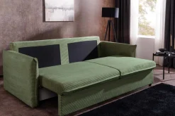 XXL Sofa mit Schlaffunktion APARTMENT grün Cord inkl. Bettkasten und Kissen