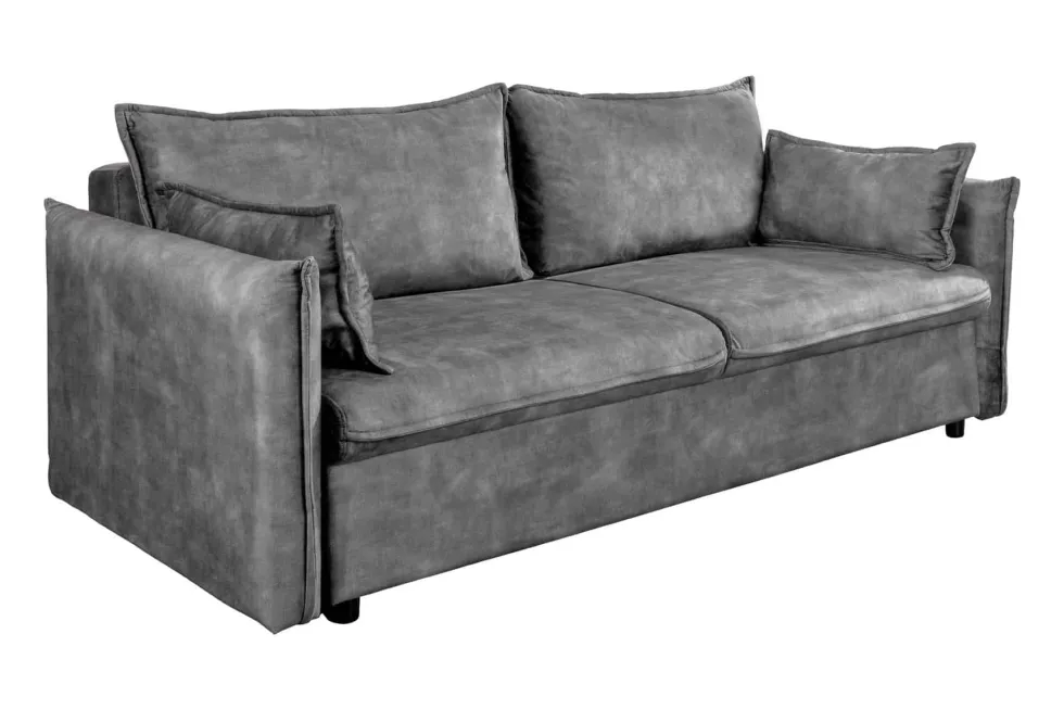 XXL Sofa mit Schlaffunktion APARTMENT grau Samt inkl. Bettkasten und Kissen