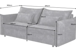 XXL Sofa mit Schlaffunktion APARTMENT grau Samt inkl. Bettkasten und Kissen
