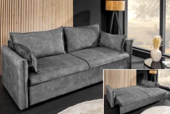 XXL Sofa mit Schlaffunktion APARTMENT grau Samt inkl. Bettkasten und Kissen