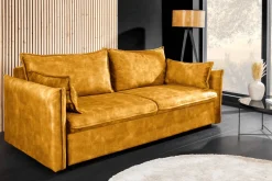 XXL Sofa mit Schlaffunktion APARTMENT senfgelb Samt inkl. Bettkasten und Kissen