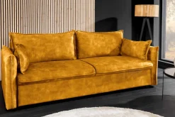 XXL Sofa mit Schlaffunktion APARTMENT senfgelb Samt inkl. Bettkasten und Kissen