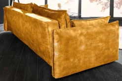XXL Sofa mit Schlaffunktion APARTMENT senfgelb Samt inkl. Bettkasten und Kissen
