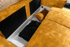 XXL Sofa mit Schlaffunktion APARTMENT senfgelb Samt inkl. Bettkasten und Kissen